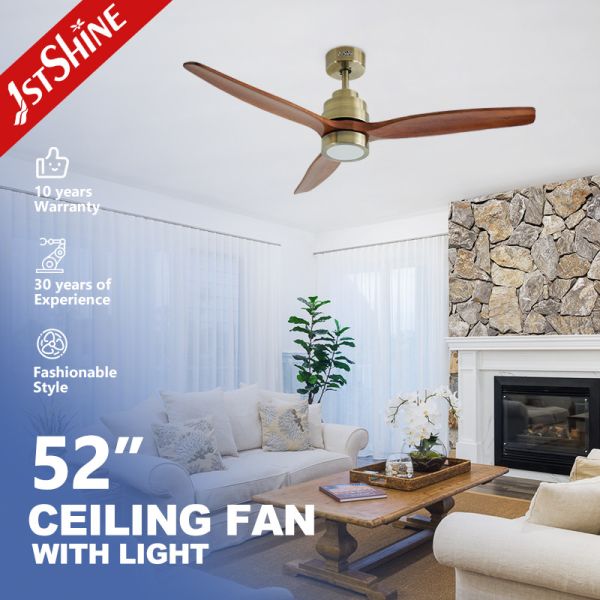 Quiet DC Motor Indoor Decorative Solid Wood Ceiling Fan With Light For Smart