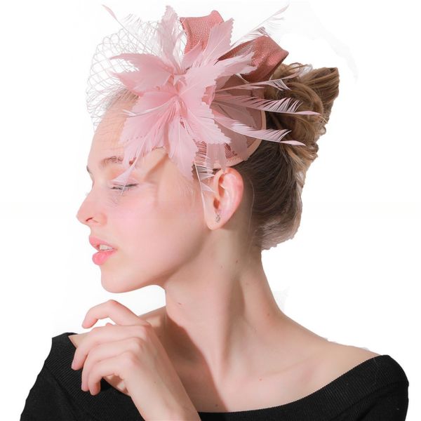 Pink Party Decoration Sinamay And Feather Fascinator With Wire Accessory 10x20 Cm