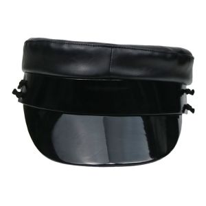 High End Black Military Cadet Cap Street Style PU Unadjustable For Women