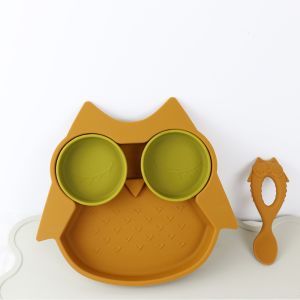 Brown Owl Style Silicone Suction Plate For Toddler Kids Multi Functional