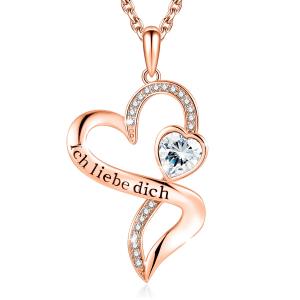 China Rose Gold Crystal Double Heart Necklace 18in 0.29oz Austrian crystal Crystals Rhodium Plated on sale