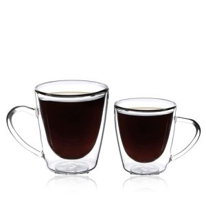 China Heat Resistant 200ml Coffee Glass Mug Double Wall With Handle on sale