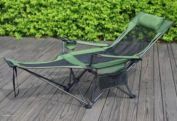 Quality Portable Folding Adjustable Reclining Leisure Mesh Camping Chair With Removable Footrest, Foam Pillow, Cup Holder wholesale