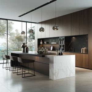 Modern Luxury Custom Kitchen Cabinet with Sink Island Solid Wood Finish Melamine MDF Carcase for Apartments