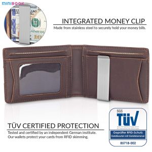 GENUINE LEATHER Men Front Pocket Wallet with Bifold Money Clip and Solid Pattern