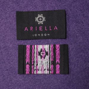 China OEM Black Garment Woven Neck Labels End Fold Heat Cut Finishing on sale