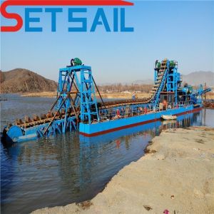 Hull Chain Bucket Gold Mining Boat with 1.4mx1.2m-2.6mx1.5m Drum Screen Length