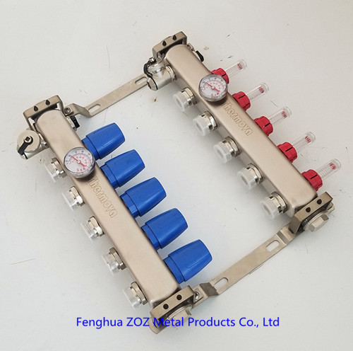Stainless Steel Manifolds Set For Underfloor Heating With Temperature Gauge (0-80°C )