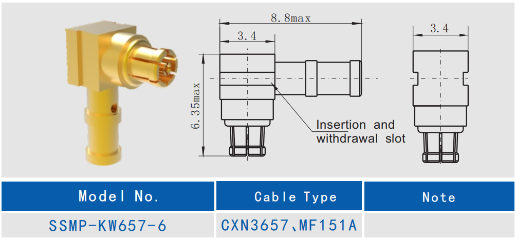 SSMP Female Right Angle Coaxial Adaptor 2 Holes Flange for CXN3506/MF108A Cable