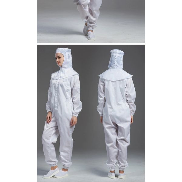 Factory Custom Stand Collar Cleanroom Esd Antistatic Work Overalls Clothes with Caps