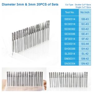 20PC Double Cut Carbide Burr Set 0.118" (3mm) Shank, Rotary Tool Bits Cutting