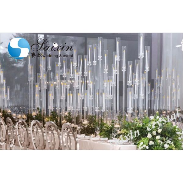 20 Holder Gold Modern Crystal Candlesticks Large Wedding Event Table Decoration