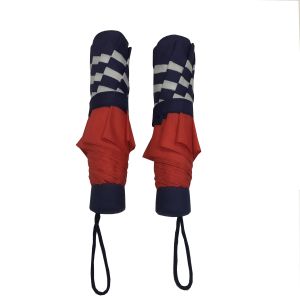 Blue Stripe Zinc Frame Pongee Foldable Umbrella For Ladies