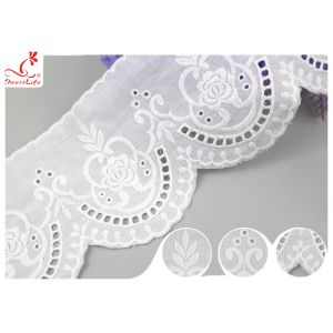 China Cream Embroidered Eyelet Cotton Lace Trim Border With Floral Pattern SGS Verified on sale