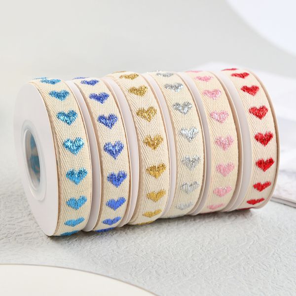 16mm*9m Heart Pattern Jacquard Cotton Ribbon For Clothing Accessories
