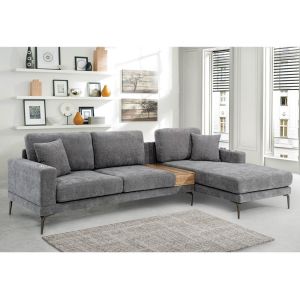 China L-Shaped Sectional Sofa with Drawer and 2 Pillows and Stainless Steel Cup Holders, Gray Chenille on sale