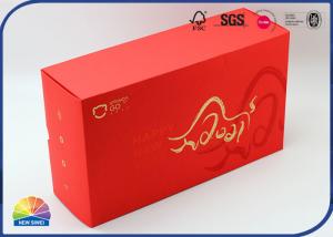 China Red Cardboard Folding Box Gold Logo Pack Present With C1S Insert on sale