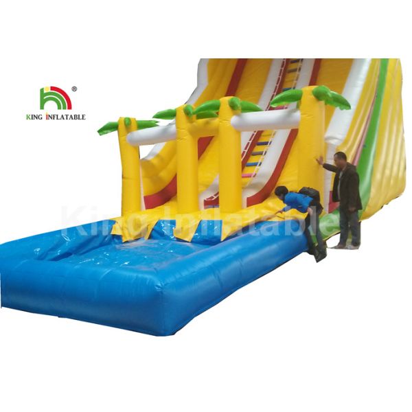 Dual Lane Yellow 32.81ft Backyard Water Slides For Adults With Coconut Tree And Pool
