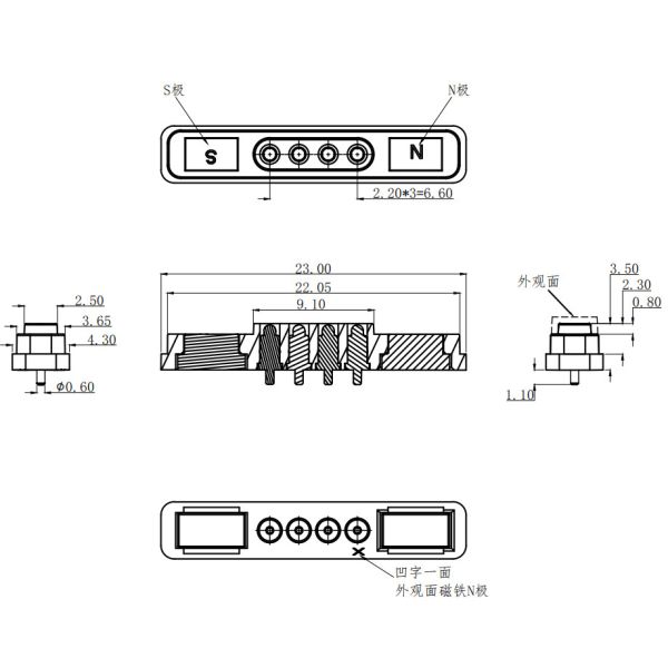 2.2mm Pitch Magnetic Connectors 12V 2A Magnetic Pogo Connector With Black Housing