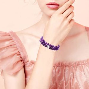 Round Shape Purple Gemstone Amethyst Bead Bracelet 4/6/8/10/12mm