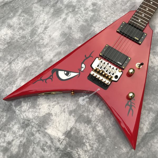 Custom Electric Guitar in Red New Double Shake Printed Bird's Eye Gold Hardware Customizable Logo