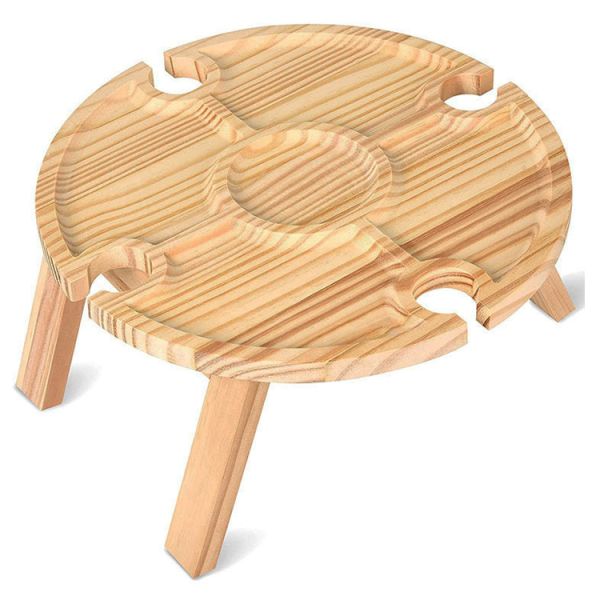 Wooden Portable Folding Round Tray Table for Outdoor Camping Beach Travel and Picnics