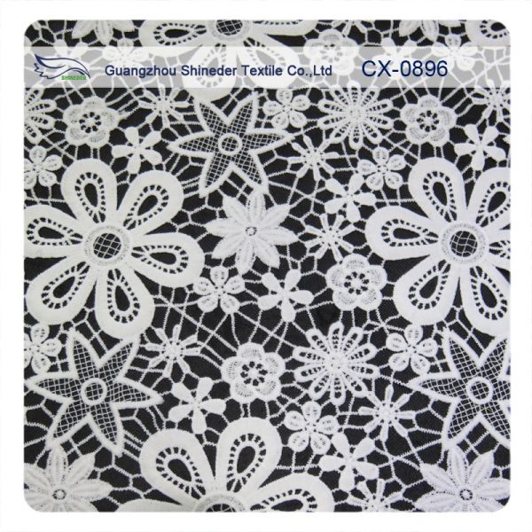 Garment Crochet Embroidered Lace Fabric , Eco - Friendly Dyeing