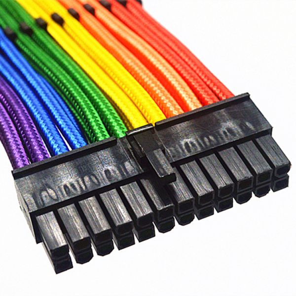 High Speed Flexible ATX 24pin Braided Sleeved Extension Cable Nylon PC Power Supply Multi-color Extension Cord Length 300mm
