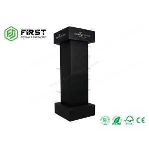 Full Color Printing POS Flat Packing Cardboard Floor Display Stand With Hooks