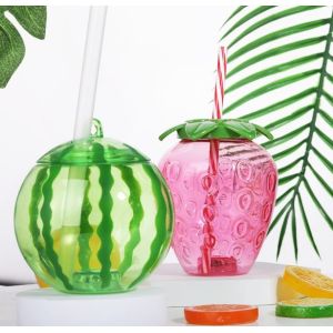 Customized Plastic Fruit Shape Cup with Straw Milk Tea Cup Portable Juice Bottle
