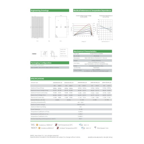 Jinko Tiger N-type 66tr Solar Panel 395W 400W 405W 410W 415W Jinko Solar Panel