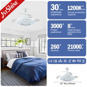 Low Watt Elegant White Color Retractable Ceiling Fan Light with Crystal