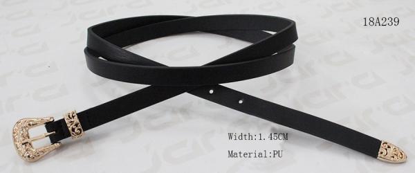 Quality Metal Loop & Metal Tip Black Fashion Belt With Flower Engraved Decoration wholesale