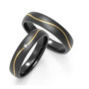 Customized Black Zirconium Couple Rings Water Resistant With Inlays / Setting
