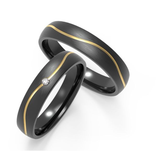 Quality Customized Black Zirconium Couple Rings Water Resistant With Inlays / Setting wholesale