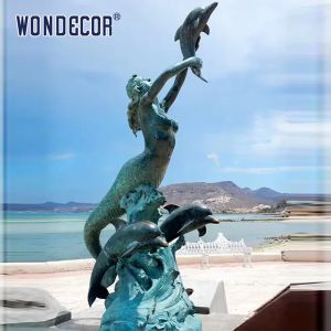 3D Water Fountain Sculpture Dolphin Spitter Fountain With Mermaid statue