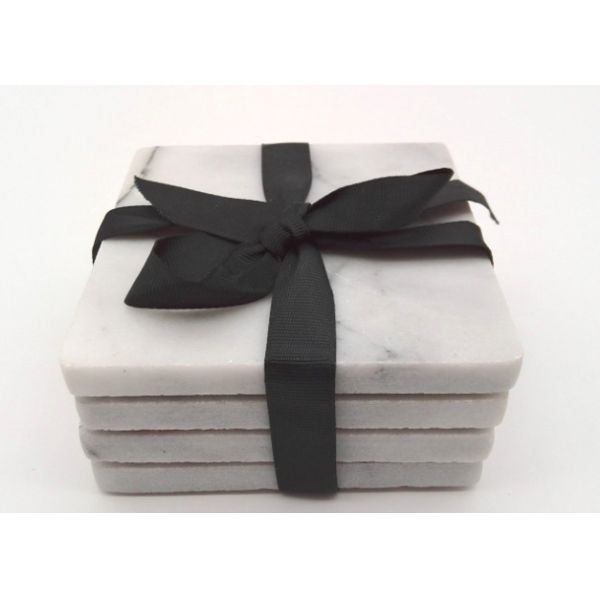 Quality Marble White Plain Stone Coasters No Pollution Insulated With Back Pad wholesale