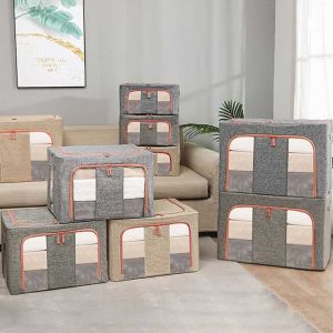 CE Cotton Linen Foldable Cloth Box Stackable Capacity 66L Practical Multipurpose