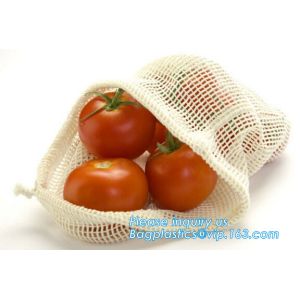 Recycled grocery shopping fruit reusable produce bag organic cotton mesh bag,100