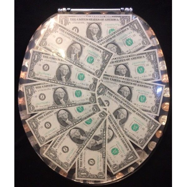 US COIN DESIGN polyresin toilet seat,REAL US DALLARS,with ZINC ALLOY HINGE,round polyresin toilet seat