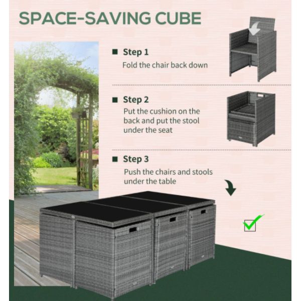 Rattan Wicker Dining Table Furniture Set Metal Lounge Lounger Ottoman Footrest Sofa 11pcs