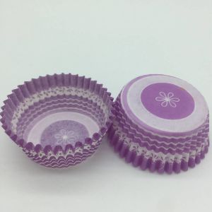 Purple Round Shape Muffin Paper Cups , Striped Cupcake Liners FDA SGS Standard
