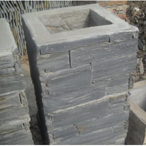 Cheap Black Slate Column,Natural Stone Pillar,Ledgestone Pillar,Charcoal Stone Postbox,Gate Black Pillar for sale