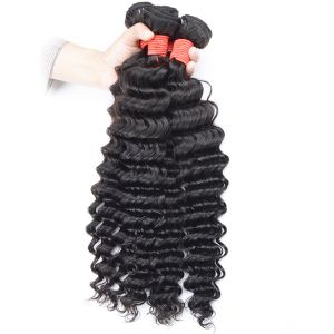 Virgin Peruvian Hair Curly Weave , Deep Wave Bundles With Closure No Tangle