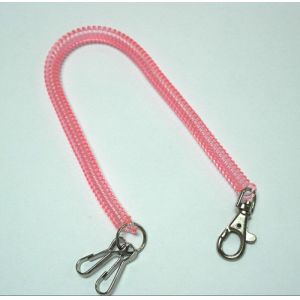 China Plastic Translucent Pink Long Spring Coil Key Chain Holder w/Executive Swivel and J-Hooks 2pcs on sale