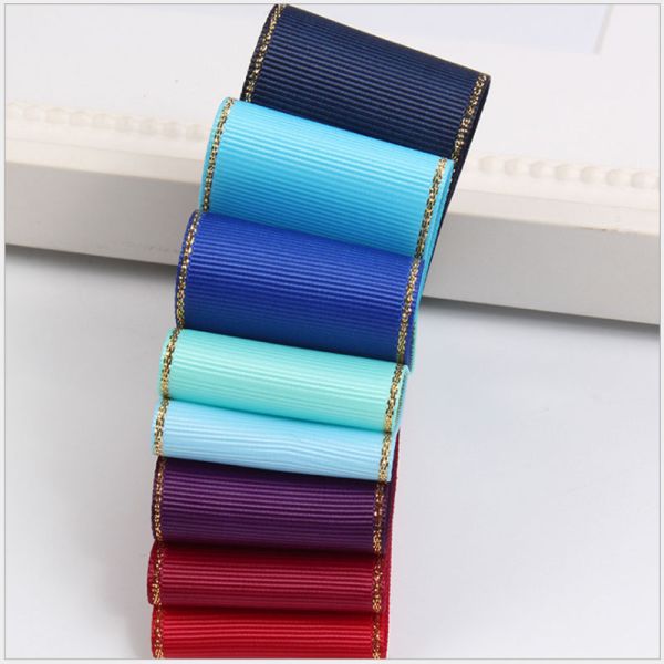 Elegant And Thin Satin Polyester Fancy Ribbon With Gold Edge Solid Grosgrain Ribbon