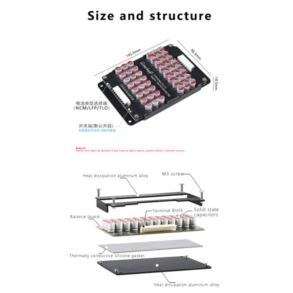 Enerkey 16S 5A Lifepo4 Li-ion Capacitor Active Equalizer Balancer with Aluminum Shell for for Golf Carts