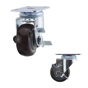 3 Inch Red Polyurethane Medium Duty Casters With Side Brake