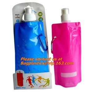 Spouted flexible foldable water bag with carabiner for running, flexible