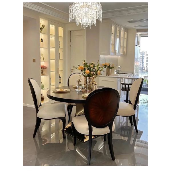 High End Red Solid Wood Table Top Stainless Steel Base Round Dining Tableish